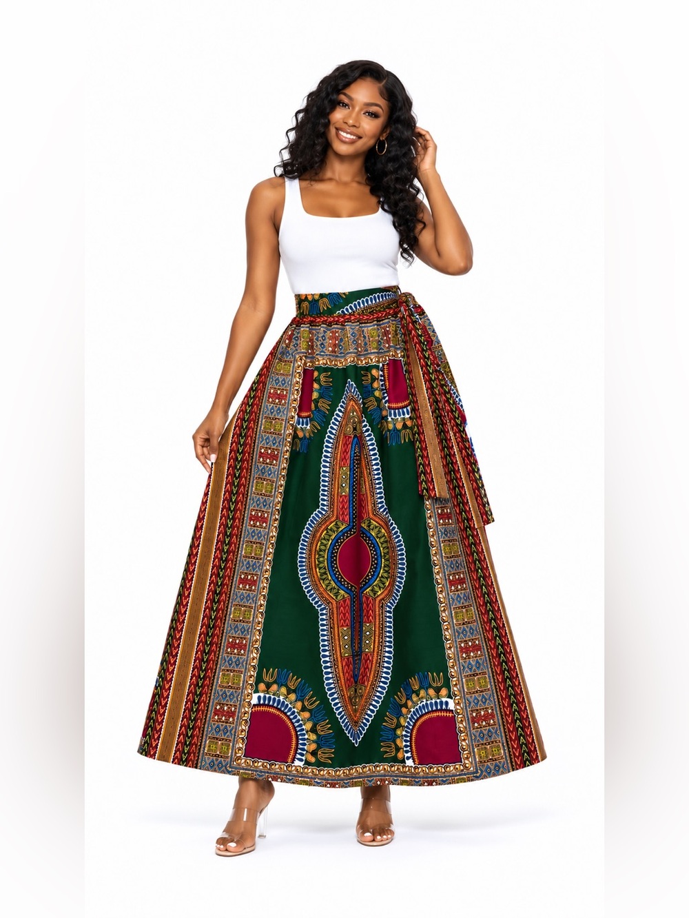 D’IYANU African Print Ankara Maxi Skirt 100% Cotton Size L